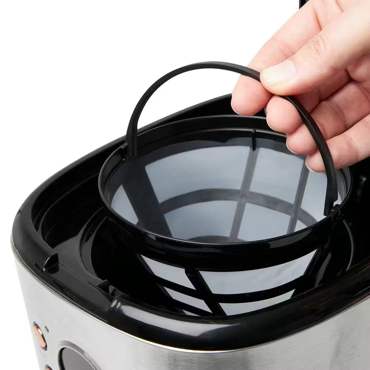 12-Cup Steel and Copper Retro Style Drip Coffee Maker with Strength Control and Timer